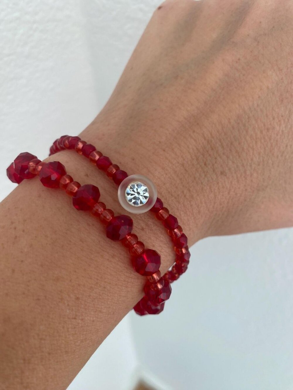 Pair of Czech Pink and Red Glass Bracelets